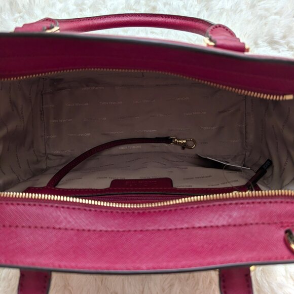 NWT Michael Kors Selma Saffiano Leather Medium Satchel (color: cherry) - Picture 9 of 9